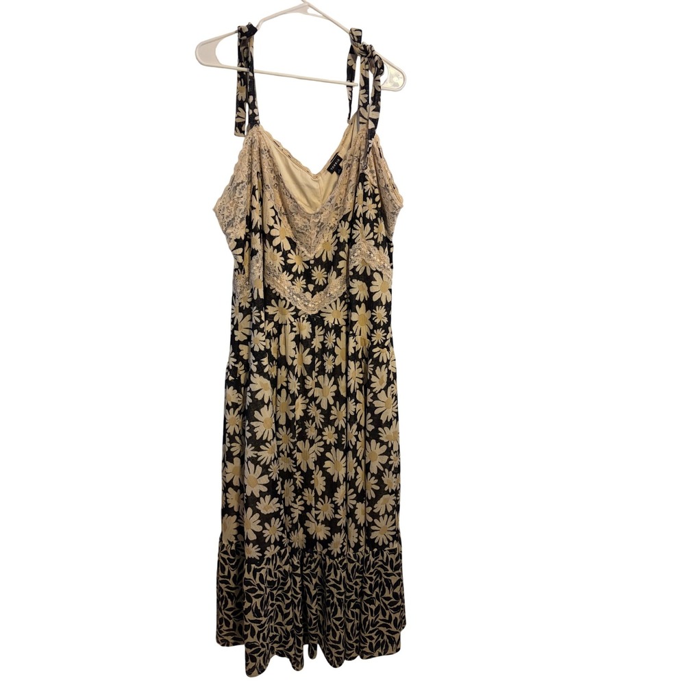Torrid Dress Womens 3 Black Cream Excellent Daisy Floral Lace Tie Strap